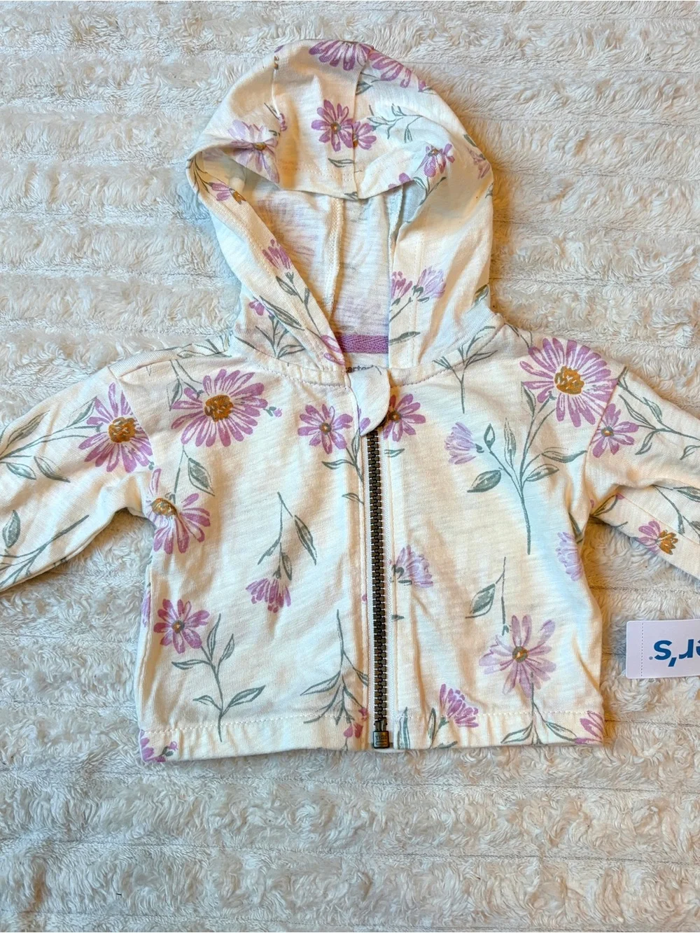 Carter's Cream Hooded Zip Jacket with Purple Floral Print